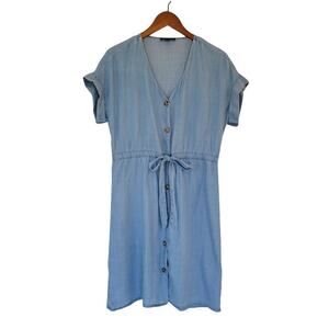 Saks Fifth Avenue Chambray Button Down Dress Womens Size M Light Blue Lyocell